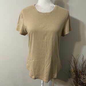 Passports Women T-shirt Top Tan Beige Cotton Blend Short Sleeve Round Neck Sz M
